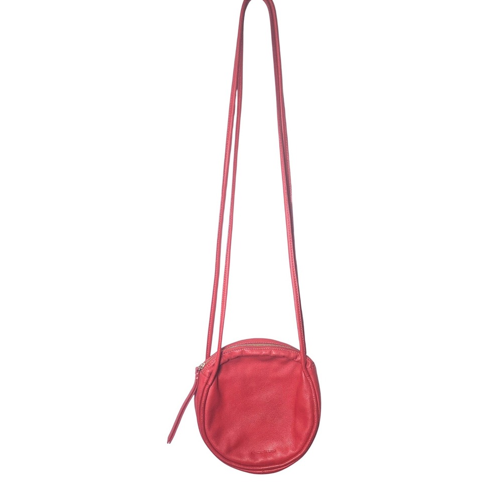 Montserrat De Lucca Red Leather Round Crossbody Bag Circular Small Minimalist